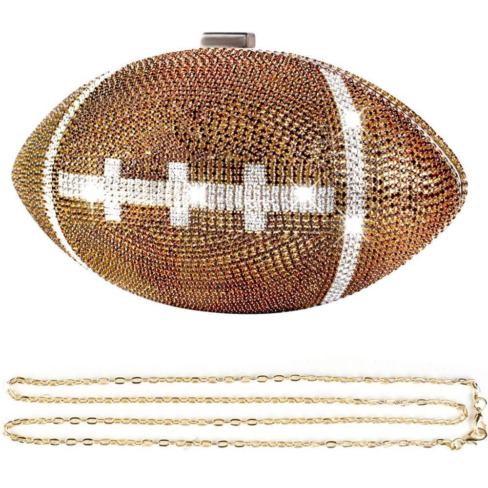 Gold Football Shaped Purse Rhinestone Crystal Evening Bag Super Bowl - Picture 3 of 6